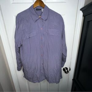 Bridgetown Women’s X Large 100% Silk Blouse Top Button Up Purple XL Long Sleeve